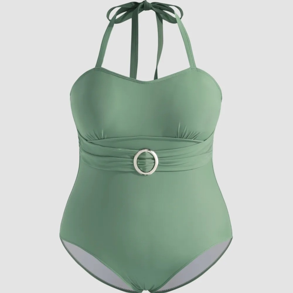 Plus halter belted swimsuit